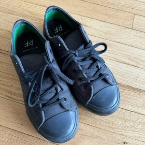P.F. Flyers Black Canvas Low-Top Sneakers with Green Insole